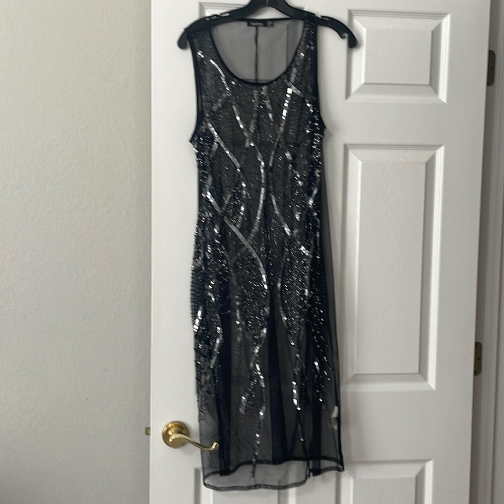 Boohoo sheer dress- Black/silver- size 12